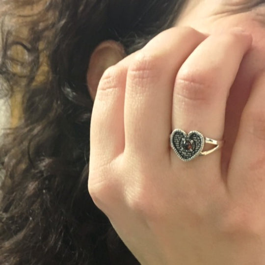 Sterling Silver & Garnet Heart of Midlothian Ring