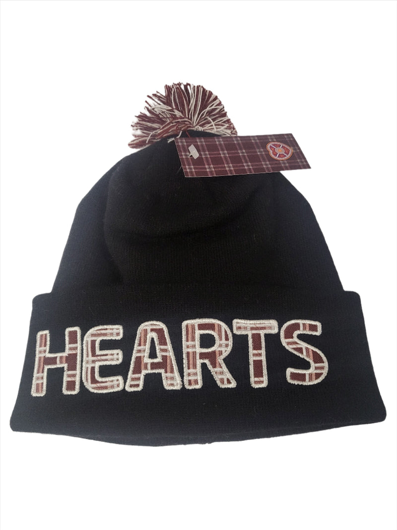 Black Bobble Hat - HEARTS in Tartan Letters