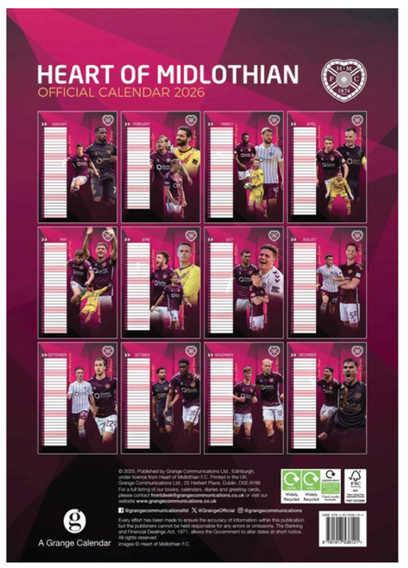 Official Heart of Midlothian Calendar 2026