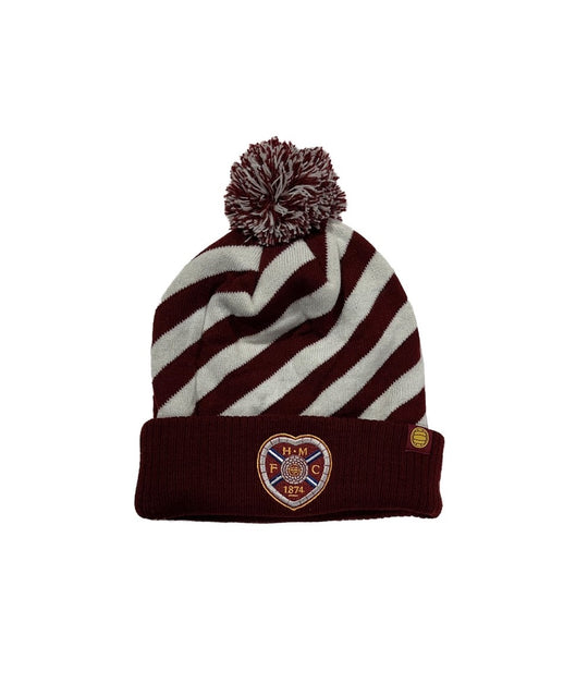 Maroon Bobble Hat with Diagonal Stripe