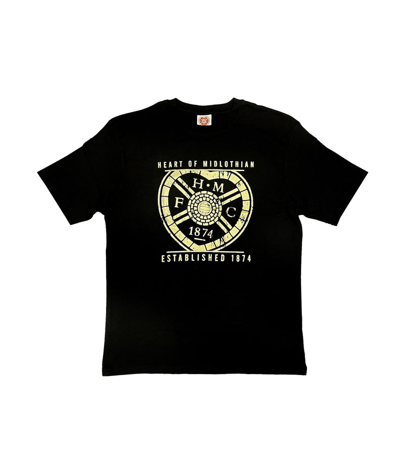 Black T-Shirt With Gold Crest – Hearts Direct