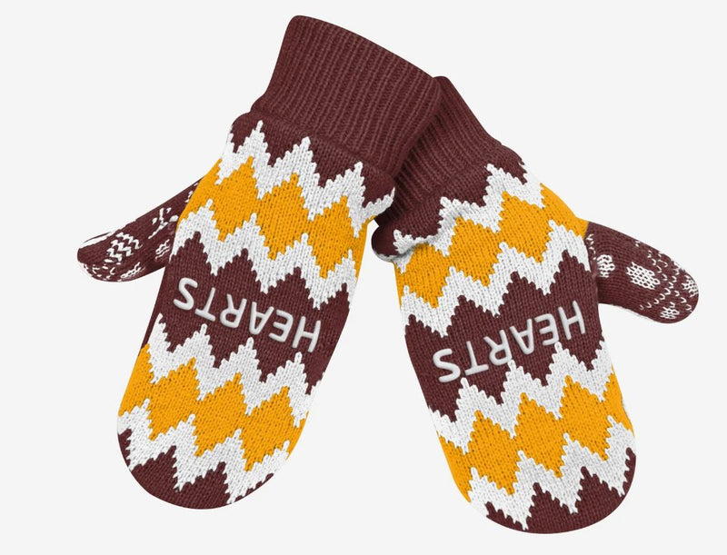 Hearts Mittens Maroon/ Gold