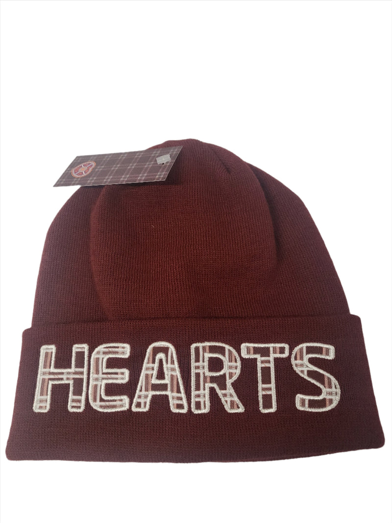 Maroon Beanie Hat - HEARTS in Tartan Letters