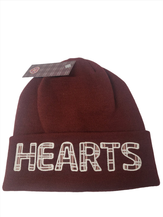 Maroon Beanie Hat - HEARTS in Tartan Letters