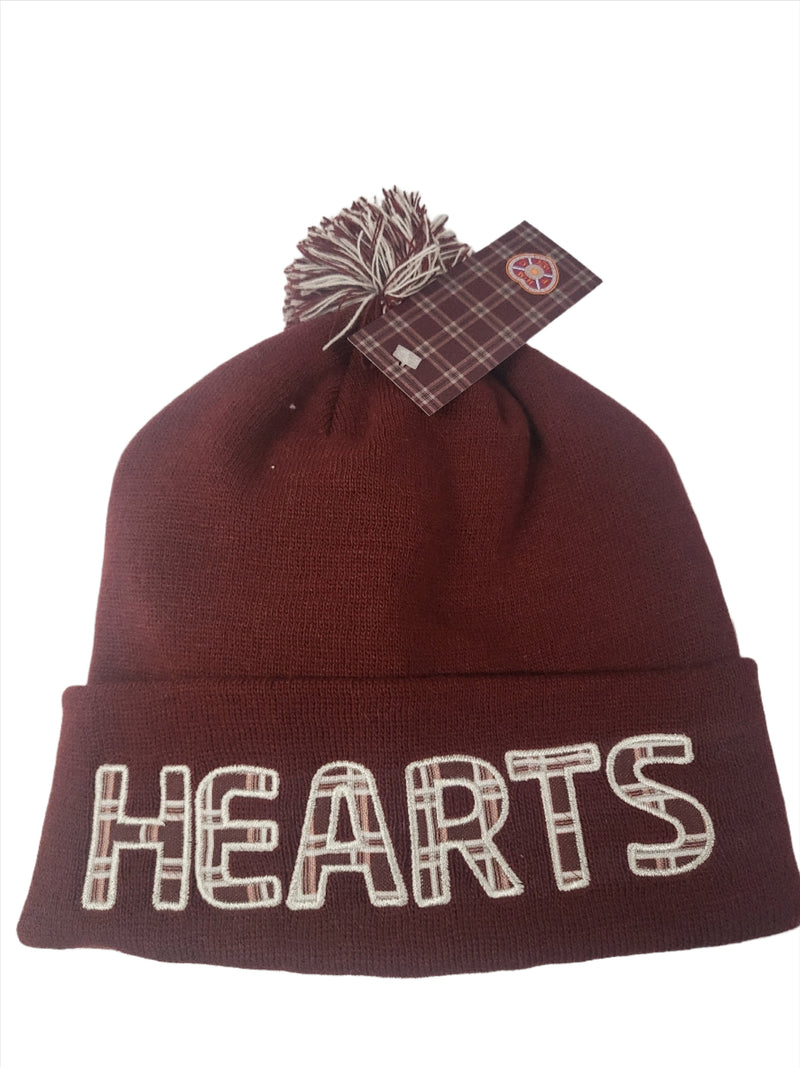 Maroon Bobble Hat - HEARTS in Tartan Letters