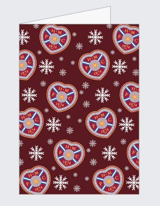 Christmas Card (snowflakes & multiple small Crest on maroon background)