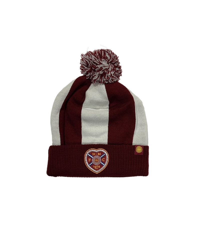 Maroon Bobble Hat with Vertical Stripes
